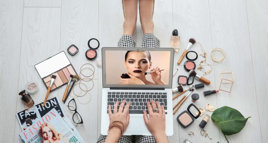 woman creating beauty content online
