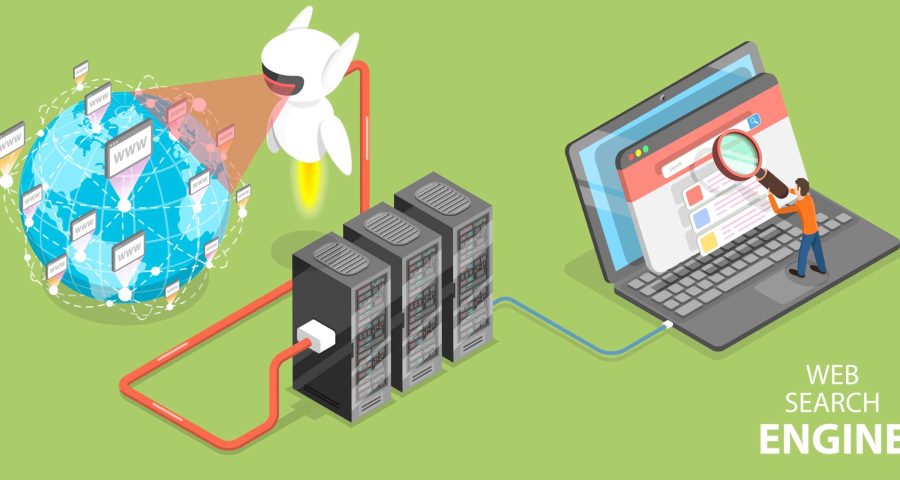 graphic of google bot crawling globe for info