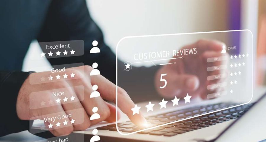 Customer review satisfaction feedback survey concept, Customer can evaluate quality of service leading to reputation ranking of business.