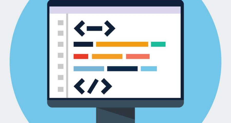 graphic of computer monitor with coding on it