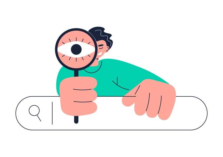 A photo of a user looking up "keywords"