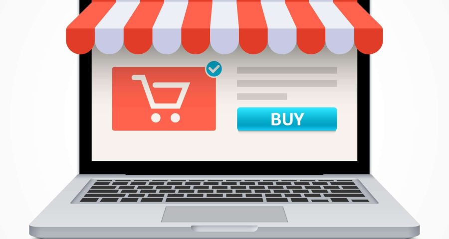 shopping concept on google my business logo on laptop
