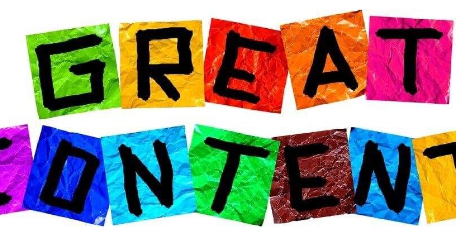 Colorful notes spelling out, "Great Content"