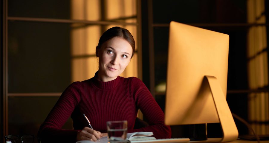 Girl thinking while working