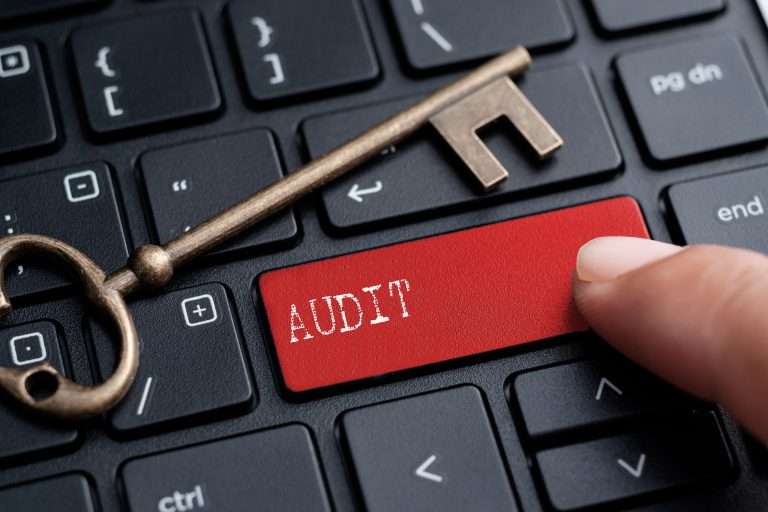Content Audit, keyboard with key and Audit