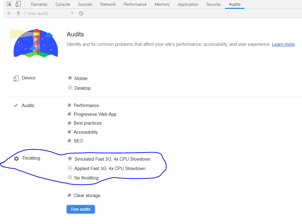 Google Lighthouse Throttle config